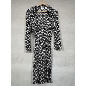 Worthington Womens Geometric‎ Print Wrap Dress Medium Long Sleeve Career Classic
